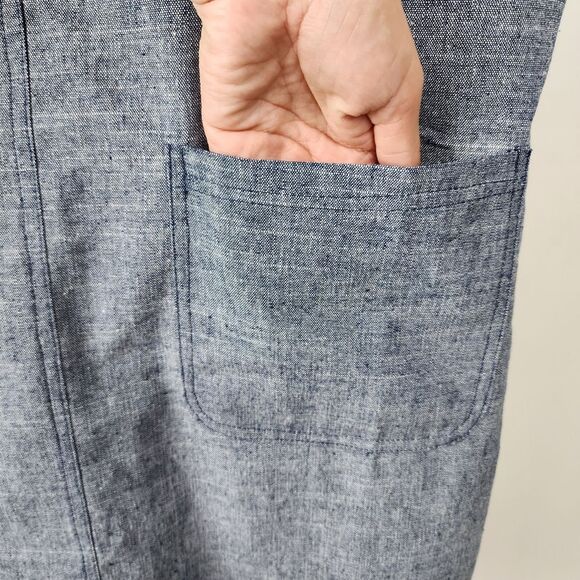 Luukse Cotton Linen Overall Dress in Blue with Patch Pockets Size 2X - Picture 6 of 16